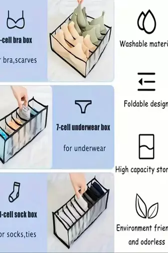  mesh grid storage organizer for clothes for socks, bra, tie, and scarfs, underwear & panties set of 3 black