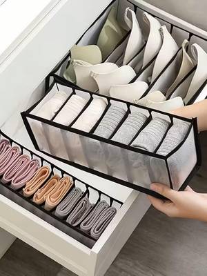  mesh grid storage organizer for clothes for socks, bra, tie, and scarfs, underwear & panties set of 3 grey 2