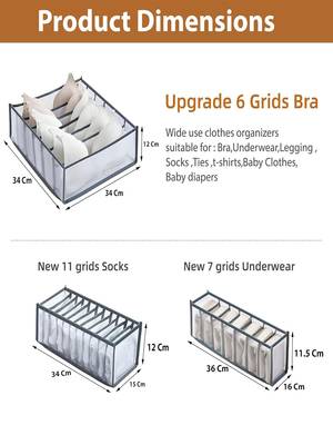  mesh grid storage organizer for clothes for socks, bra, tie, and scarfs, underwear & panties set of 3 black 5