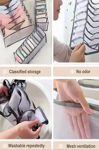  mesh grid storage organizer for clothes for socks, bra, tie, and scarfs, underwear & panties set of 3 grey