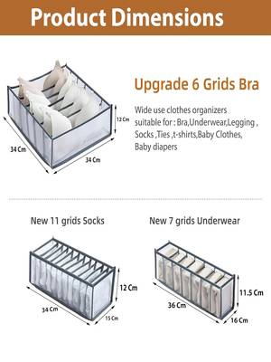  mesh grid storage organizer for clothes for socks, bra, tie, and scarfs, underwear & panties set of 3 grey 5