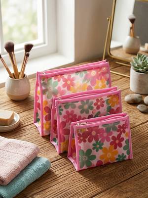  net fabric makeup jewellery organizer cosmetic necklace pouch vanity traveling kit for women (set of 3 pink) 1