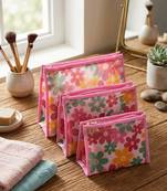  net fabric makeup jewellery organizer cosmetic necklace pouch vanity traveling kit for women (set of 3 pink)