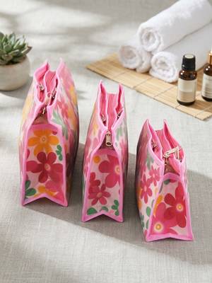  net fabric makeup jewellery organizer cosmetic necklace pouch vanity traveling kit for women (set of 3 pink) 2