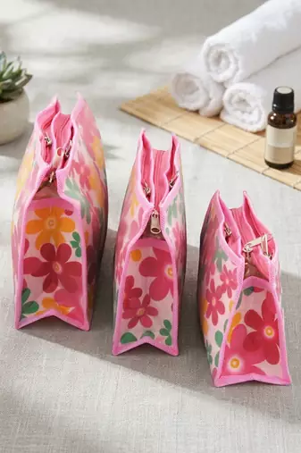  net fabric makeup jewellery organizer cosmetic necklace pouch vanity traveling kit for women (set of 3 pink)