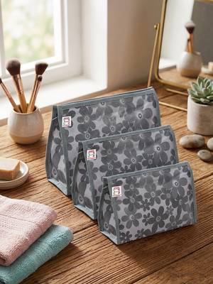 net fabric makeup jewellery organizer cosmetic necklace pouch vanity traveling kit for women (set of 3 grey) 1