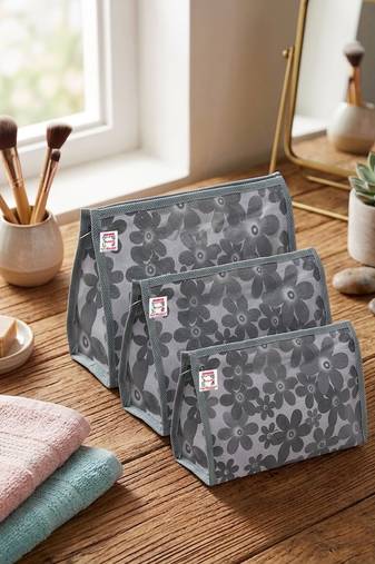  net fabric makeup jewellery organizer cosmetic necklace pouch vanity traveling kit for women (set of 3 grey)