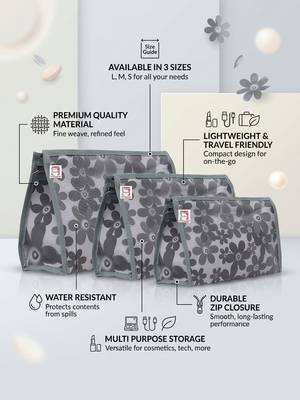  net fabric makeup jewellery organizer cosmetic necklace pouch vanity traveling kit for women (set of 3 grey) 2
