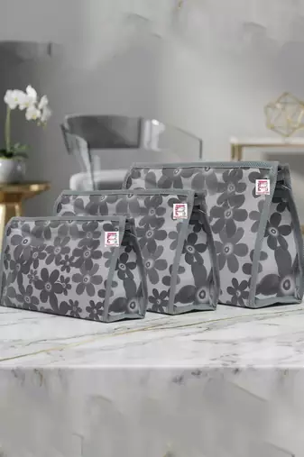  net fabric makeup jewellery organizer cosmetic necklace pouch vanity traveling kit for women (set of 3 grey)