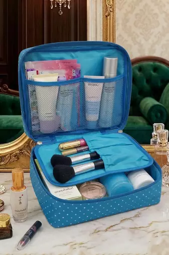  makeup storage box cosmetic vanity toiletry necklace travel organizer jewellery pouch for women (sky)