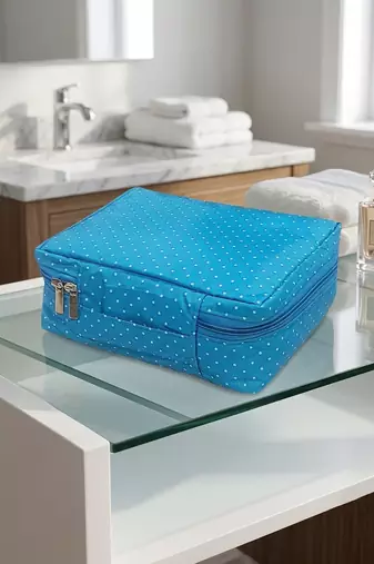  makeup storage box cosmetic vanity toiletry necklace travel organizer jewellery pouch for women (sky)