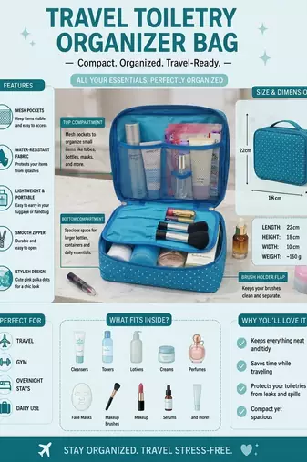  makeup storage box cosmetic vanity toiletry necklace travel organizer jewellery pouch for women (sky)