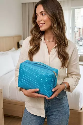  makeup storage box cosmetic vanity toiletry necklace travel organizer jewellery pouch for women (sky)