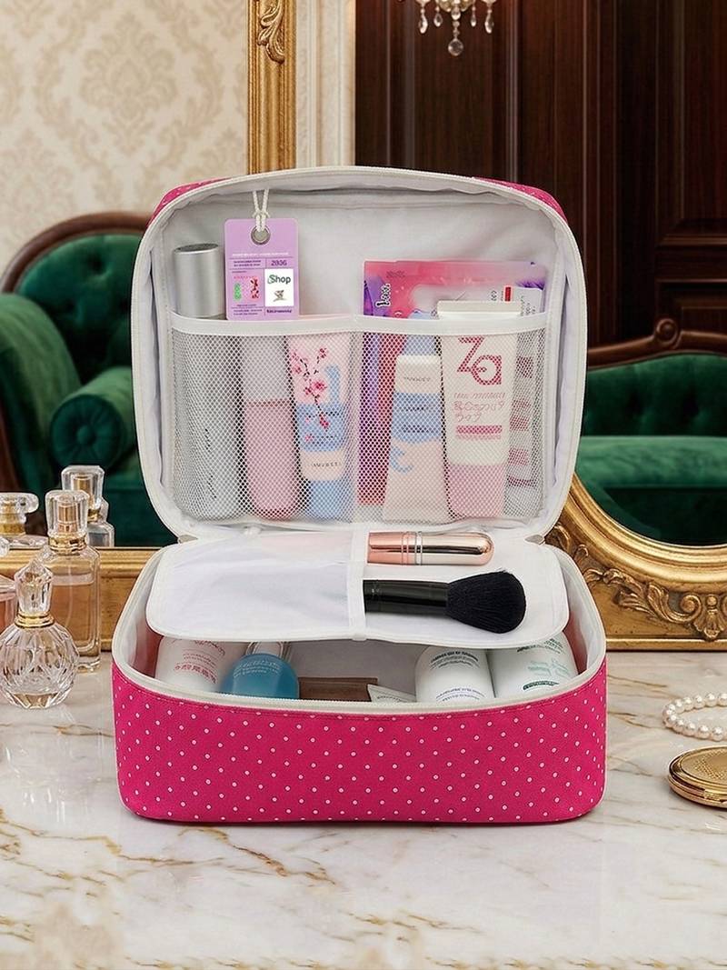  makeup storage box cosmetic vanity toiletry necklace travel organizer jewellery pouch for women (pink)