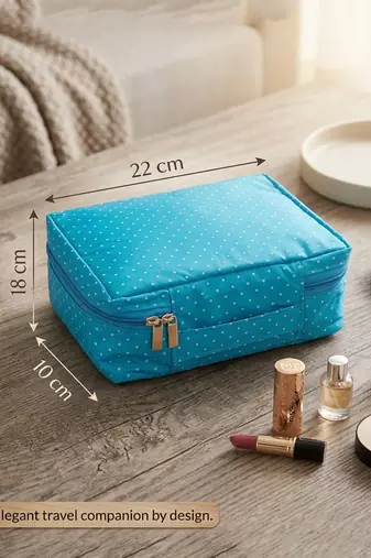  makeup storage box cosmetic vanity toiletry necklace travel organizer jewellery pouch for women (sky)