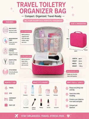  makeup storage box cosmetic vanity toiletry necklace travel organizer jewellery pouch for women (pink) 3
