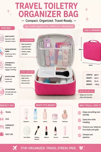  makeup storage box cosmetic vanity toiletry necklace travel organizer jewellery pouch for women (pink)