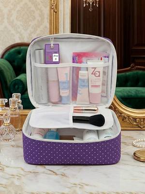  makeup storage box cosmetic vanity toiletry necklace travel organizer jewellery pouch for women (purple) 1