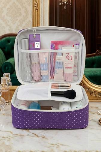  makeup storage box cosmetic vanity toiletry necklace travel organizer jewellery pouch for women (purple)