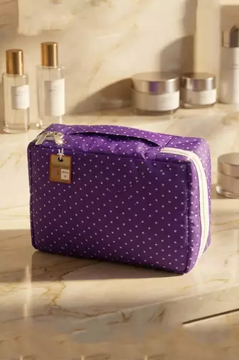  makeup storage box cosmetic vanity toiletry necklace travel organizer jewellery pouch for women (purple)
