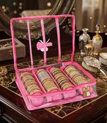  satin bangle box for women jewellery pouch 4 rod bangle storage box chudi set bracelets organizer (pink)