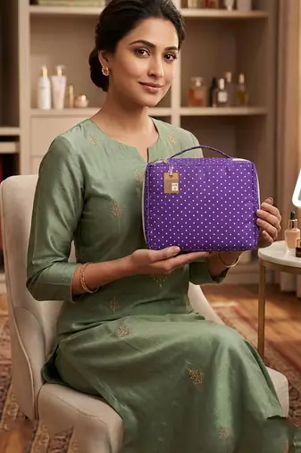  makeup storage box cosmetic vanity toiletry necklace travel organizer jewellery pouch for women (purple)