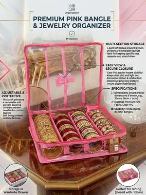  satin bangle box for women jewellery pouch 4 rod bangle storage box chudi set bracelets organizer (pink) 3