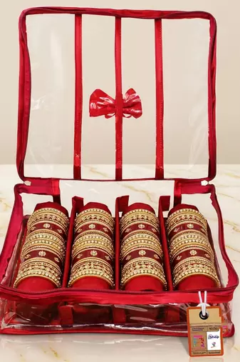  satin bangle box for women jewellery pouch 4 rod bangle storage box chudi set bracelets organizer (maroon)