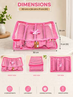  satin bangle box for women jewellery pouch 4 rod bangle storage box chudi set bracelets organizer (pink) 5