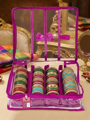  satin bangle box for women jewellery pouch 4 rod bangle storage box chudi set bracelets organizer (purple) 1