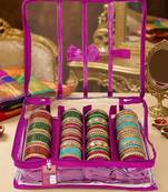 satin bangle box for women jewellery pouch 4 rod bangle storage box chudi set bracelets organizer (purple)