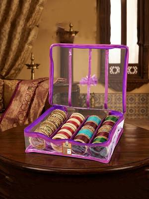  satin bangle box for women jewellery pouch 4 rod bangle storage box chudi set bracelets organizer (purple) 2