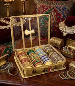  satin bangle box for women jewellery pouch 4 rod bangle storage box chudi set bracelets organizer (golden)