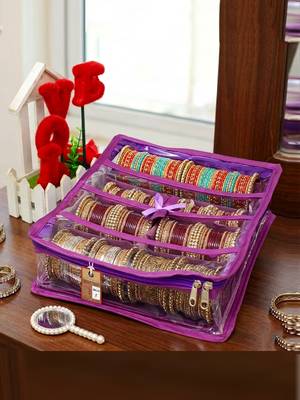  satin bangle box for women jewellery pouch 4 rod bangle storage box chudi set bracelets organizer (purple) 3