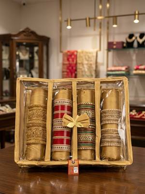  satin bangle box for women jewellery pouch 4 rod bangle storage box chudi set bracelets organizer (golden) 2