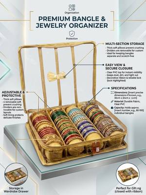  satin bangle box for women jewellery pouch 4 rod bangle storage box chudi set bracelets organizer (golden) 3