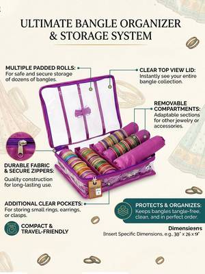  satin bangle box for women jewellery pouch 4 rod bangle storage box chudi set bracelets organizer (purple) 5