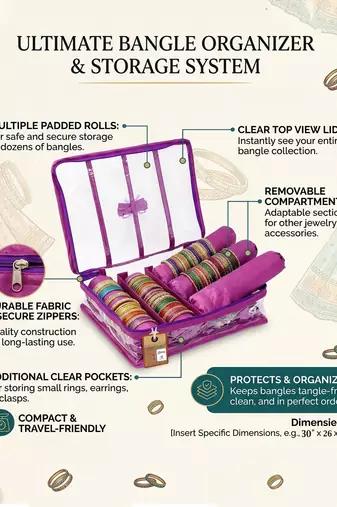  satin bangle box for women jewellery pouch 4 rod bangle storage box chudi set bracelets organizer (purple)