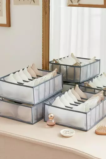  storage organizer for bra clothes mesh almirah wardrobe storage   grey