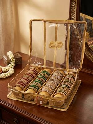  satin bangle box for women jewellery pouch 4 rod bangle storage box chudi set bracelets organizer (golden) 5