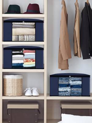   garment storage bag wardrobe bag underbed cloth organizer, storage box for clothes saree bags blue 2