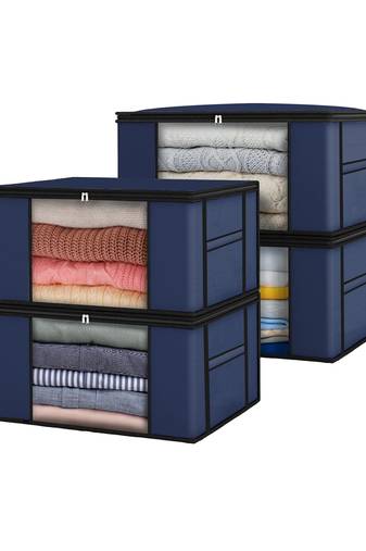  garment storage bag wardrobe bag underbed cloth organizer, storage box for clothes saree bags blue
