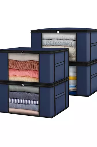  garment storage bag wardrobe bag underbed cloth organizer, storage box for clothes saree bags blue