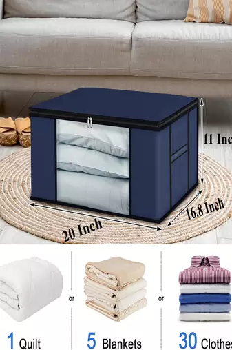  garment storage bag wardrobe bag underbed cloth organizer, storage box for clothes saree bags blue