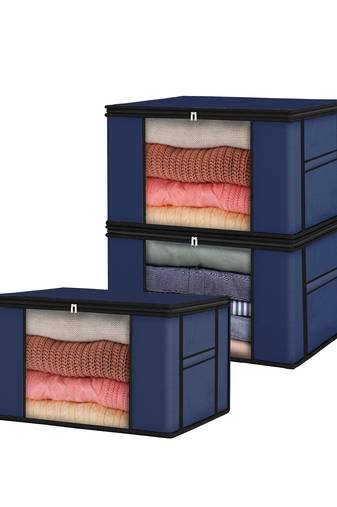   garment storage bag wardrobe bag underbed cloth organizer, storage box for clothes saree bags blue