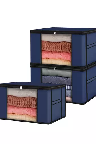   garment storage bag wardrobe bag underbed cloth organizer, storage box for clothes saree bags blue