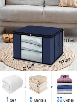   garment storage bag wardrobe bag underbed cloth organizer, storage box for clothes saree bags blue 3