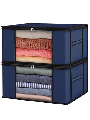   garment storage bag wardrobe bag underbed cloth organizer, storage box for clothes saree bags blue 1