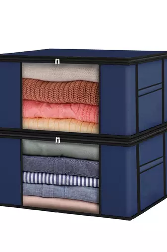   garment storage bag wardrobe bag underbed cloth organizer, storage box for clothes saree bags blue