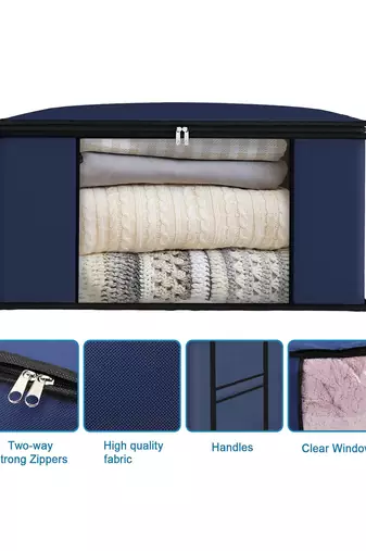   garment storage bag wardrobe bag underbed cloth organizer, storage box for clothes saree bags blue